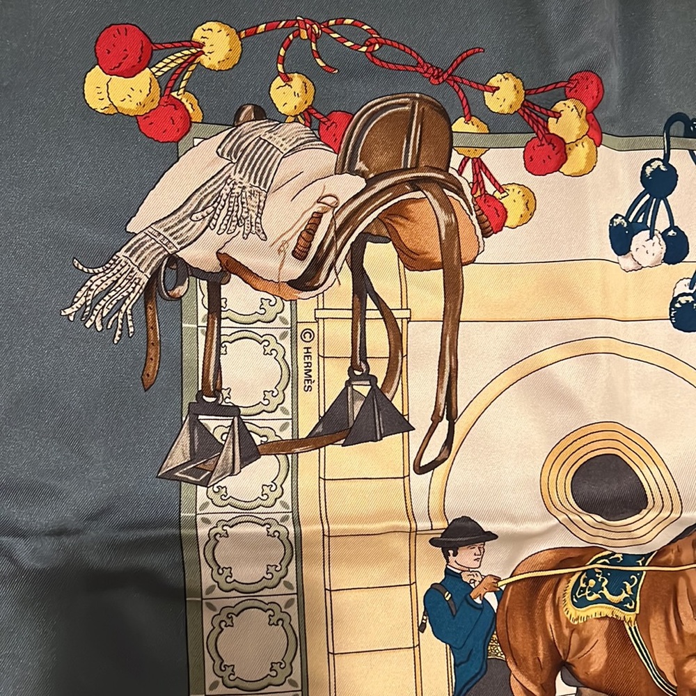 Hermes 90cm 90 Escuela Andalusia Silk Scarf Blue & Teal Equestre Equestr… - Picture 9 of 16